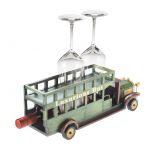 HJ-04 WOODEN VINTAGE LUXURIOUS BUS WINE GLASS AND WINE BOTTLE HOLDER