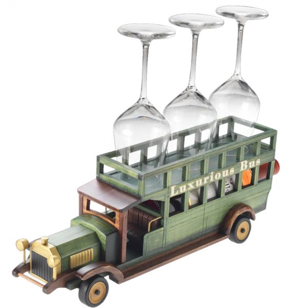 HJ-04 WOODEN VINTAGE LUXURIOUS BUS WINE GLASS AND WINE BOTTLE HOLDER