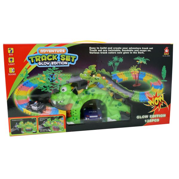 22904 FLEXIBLE BATTERY OPERATED 128 PIECES GLOW EDITION DINOSAUR ADVENTURE TRACK SET