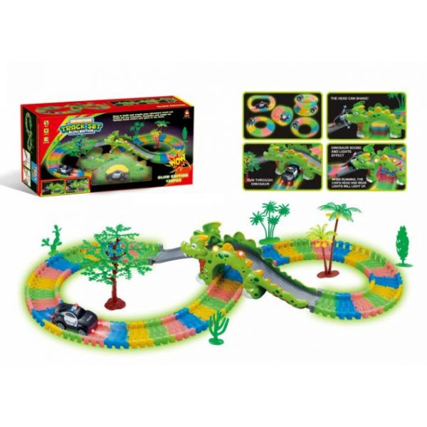 22904 FLEXIBLE BATTERY OPERATED 128 PIECES GLOW EDITION DINOSAUR ADVENTURE TRACK SET