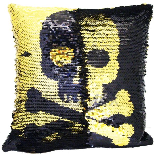 SQ7 25 X 25 CM DANGER ZONE SKULL SEQUIN PILLOW