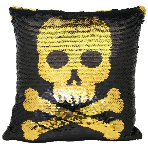 SQ7 25 X 25 CM DANGER ZONE SKULL SEQUIN PILLOW