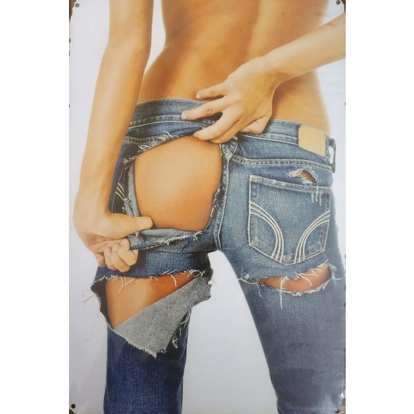 S-43 20 X 30 CM VINTAGE SIGN "RIPPED JEANS" METAL FRAME
