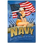 015214 20 X 30 CM VINTAGE SIGN ” NAVY GIRL ” METAL FRAME