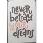 015547 20 X 30 CM VINTAGE SIGN ” NEVER BETRAY YOUR DREAMS ” METAL FRAME