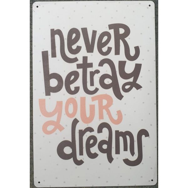 015547 20 X 30 CM VINTAGE SIGN '' NEVER BETRAY YOUR DREAMS " METAL FRAME