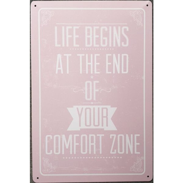 015560 20 X 30 CM VINTAGE SIGN '' LIFE BEGINS " METAL FRAME