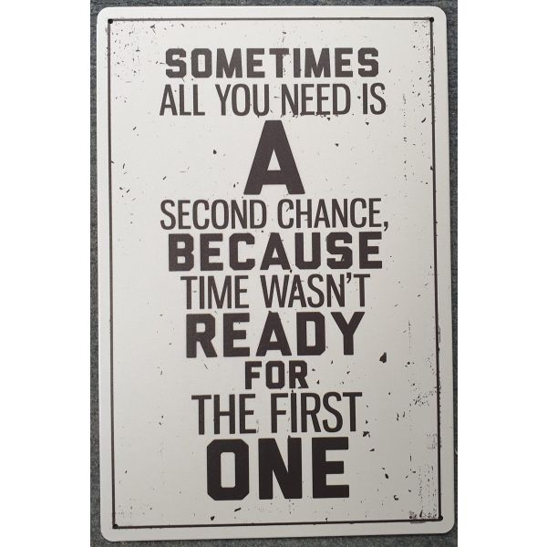 015553 20 X 30 CM VINTAGE SIGN '' SECOND CHANCE " METAL FRAME