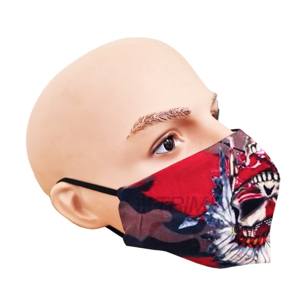 Furred Skull Print Textile Face Mask