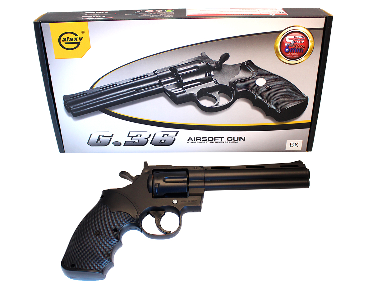 Galaxy G36 Airsoft Spring Revolver - Black - Trimex Wholesale UK