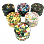 HXZP75-3MY PACK OF 6 75MM PRINTED METAL TOBACCO GRINDER - Image 1