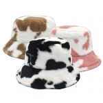 FLUFFY FUR BUCKET HAT COW PRINT - Image 1