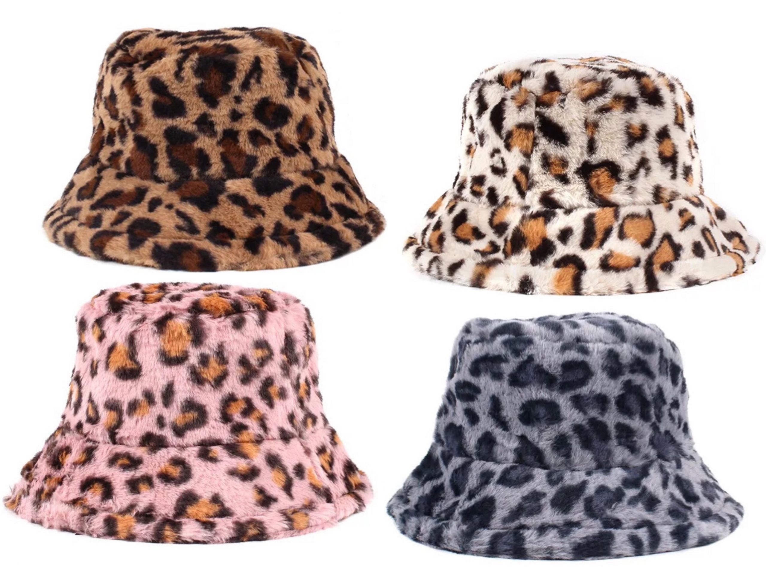 FLUFFY FUR BUCKET HAT LEOPARD PRINT Trimex Wholesale UK
