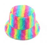 FLUFFY FUR BUCKET HAT RAINBOW PRINT - Image 1