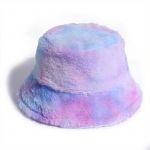 FLUFFY FUR BUCKET HAT TIE DYE PRINT - Image 1