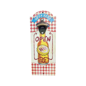 OP362 36CM WOODEN VINTAGE SIGN WITH BOTTLE OPENER - OPEN BEER