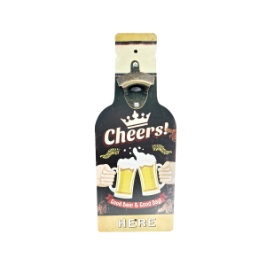 OP386 40CM WOODEN VINTAGE SIGN WITH BOTTLE OPENER – CHEERS