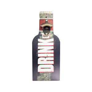 OP387 40CM WOODEN VINTAGE SIGN WITH BOTTLE OPENER - DRINK UP