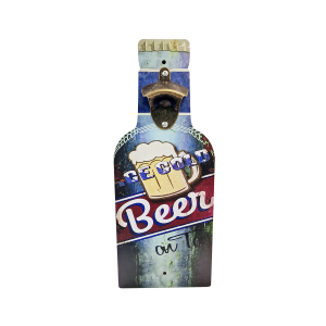 OP389 40CM WOODEN VINTAGE SIGN WITH BOTTLE OPENER - ICE COLD BEER