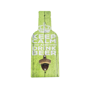 OP394 40CM WOODEN VINTAGE SIGN WITH BOTTLE OPENER - KEEP CALM AND DRINK BEER