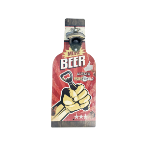 OP409 40CM WOODEN VINTAGE SIGN WITH BOTTLE OPENER - MORE BEER