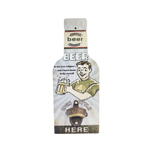 OP420 40CM WOODEN VINTAGE SIGN WITH BOTTLE OPENER - BEER