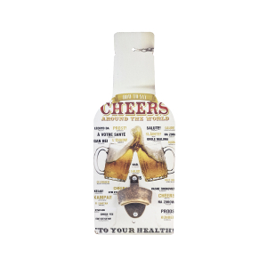 OP434 40CM WOODEN VINTAGE SIGN WITH BOTTLE OPENER - CHEER AROUND THE WORLD