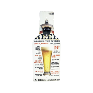 OP436 40CM WOODEN VINTAGE SIGN WITH BOTTLE OPENER -BEER AROUND THE BEER