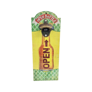 OP363 36CM WOODEN VINTAGE SIGN WITH BOTTLE OPENER - OPEN BOTTLE