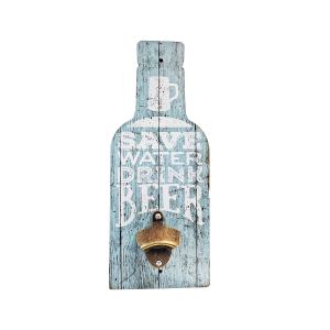 OP396 40CM WOODEN VINTAGE SIGN WITH BOTTLE OPENER - SAVE WATER DRINK BEER