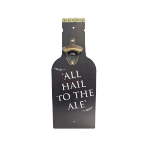 OP406 40CM WOODEN VINTAGE SIGN WITH BOTTLE OPENER - ALL HALL TO THE ALE