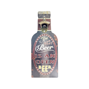 OP408 40CM WOODEN VINTAGE SIGN WITH BOTTLE OPENER - THE BEST BEER