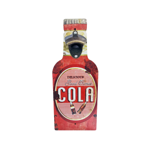 OP414 40CM WOODEN VINTAGE SIGN WITH BOTTLE OPENER - COLA