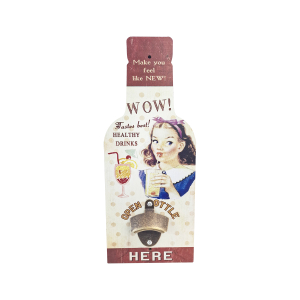 OP422 40CM WOODEN VINTAGE SIGN WITH BOTTLE OPENER - WOW TASTE BEST