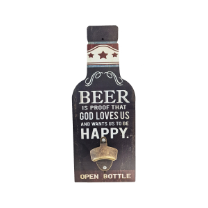 OP440 40CM WOODEN VINTAGE SIGN WITH BOTTLE OPENER -BEER IS THE PROOF THAT..