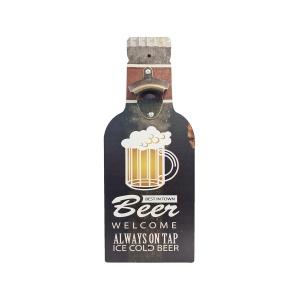 OP697 40CM WOODEN VINTAGE SIGN WITH BOTTLE OPENER - BEST IN TOWN BEER
