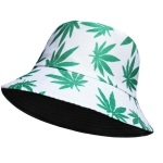 499-2 GREEN LEAF WHITE REVERSABLE SUMMER BUCKET HAT - Image 1
