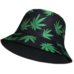 499-3 GREEN LEAF BLACK REVERSABLE SUMMER BUCKET HAT - Image 1