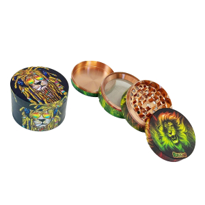HXZP63-5BOB Pack of 6 65MM 4 Part Metal Tobacco Grinder Lion Print