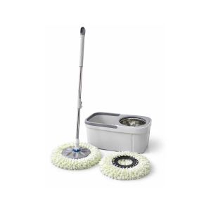 Deluxe 360° Spin Mop and Bucket Set with Stainless Steel Wringer, Drain Plug & 2 Microfiber Heads