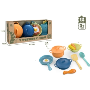 13471MG 12-Piece Eco-Friendly Kids Kitchen Cooking Playset – 100% Recycled Wheat Straw – Pretend Cooking Toy Set