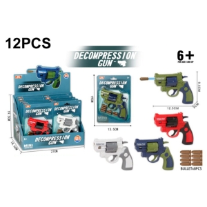 19896B 12PCS Decompression Toy Revolver Gun Set with 8 Lightweight Plastic Bullets – Assorted Colours
