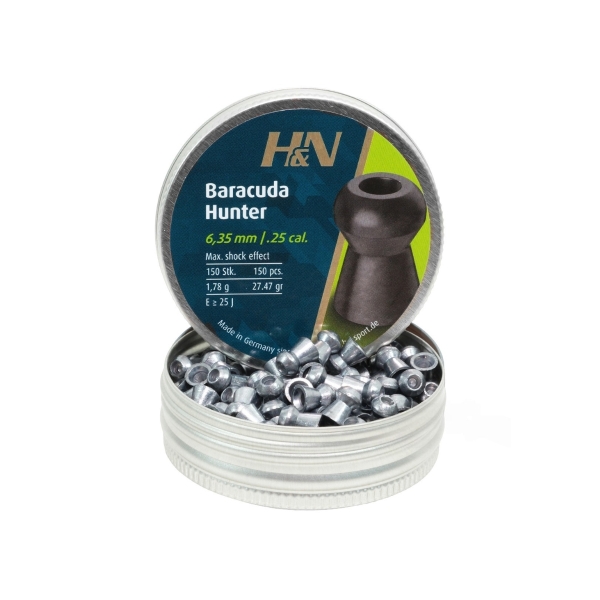 H&N .25 cal Baracuda Hunter hunting airgun pellets 150ct tin