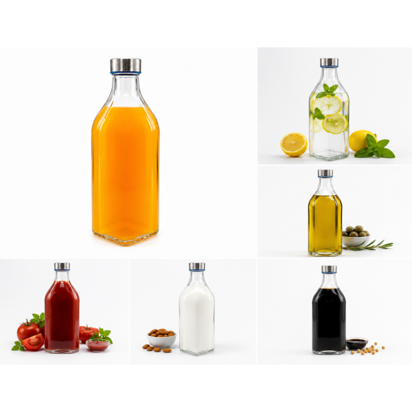1-litre-glass-bottles with juices on