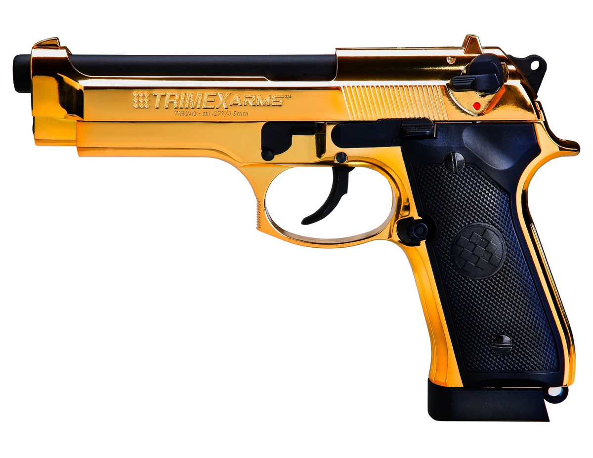 Trimex Arms TX92A1 4.5mm CO2 Full Metal Blowback Air Pistol – Gold with Hard Pistol Case - PRE ORDER ONLY